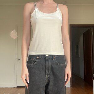 Vintage White Velvet Tank with Sequin Straps